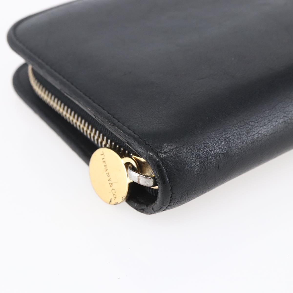 TIFFANY&Co. Long Wallet Leather Black Gold Auth bs31263