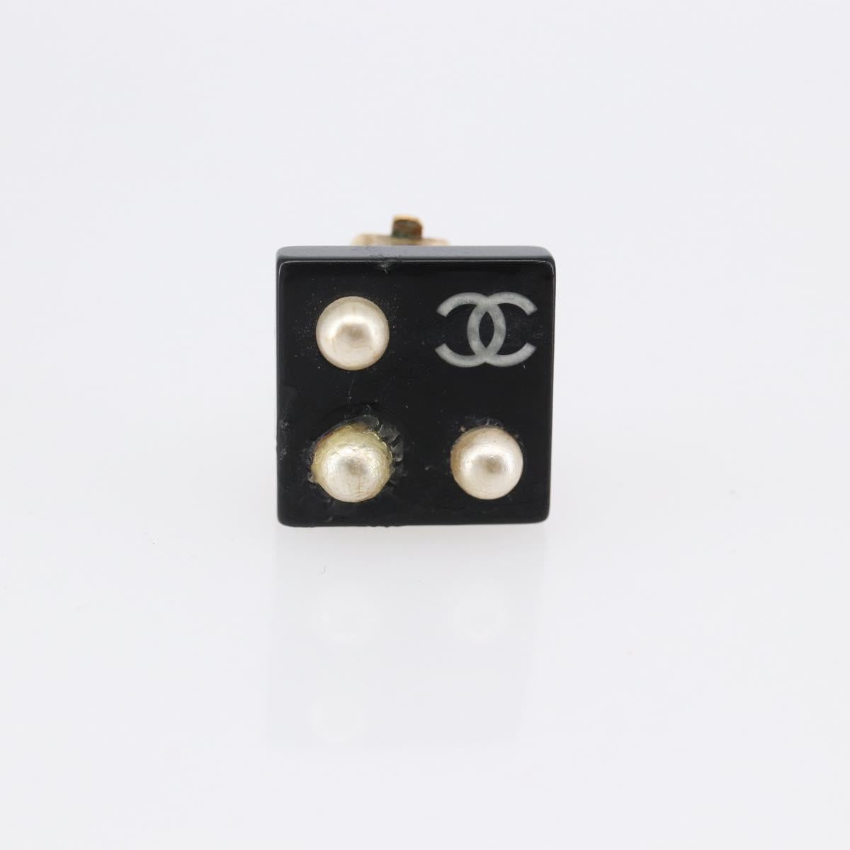 CHANEL Earring metal Black CC Auth bs31265