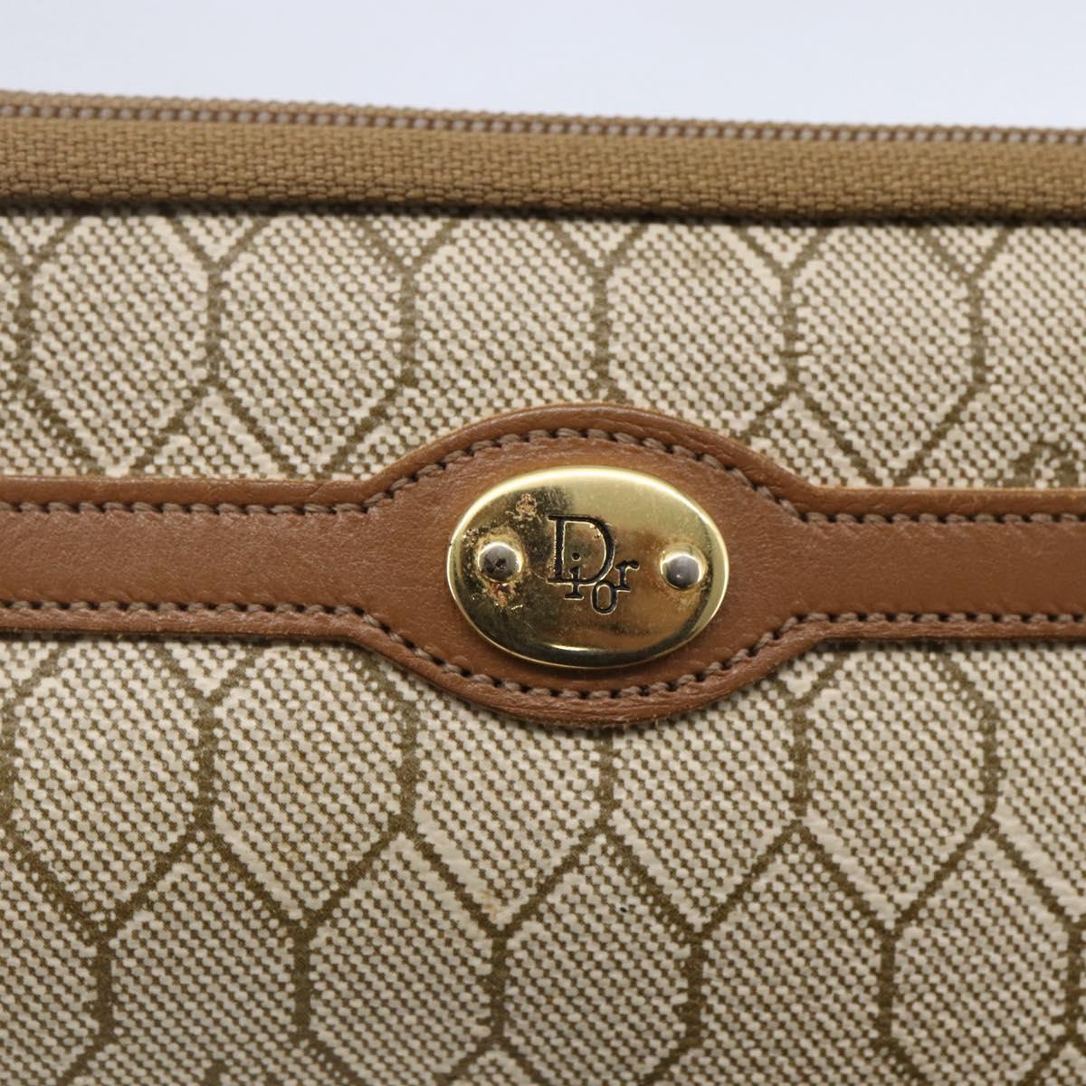 Christian Dior Honeycomb Canvas Pouch PVC Beige Gold Auth bs31266
