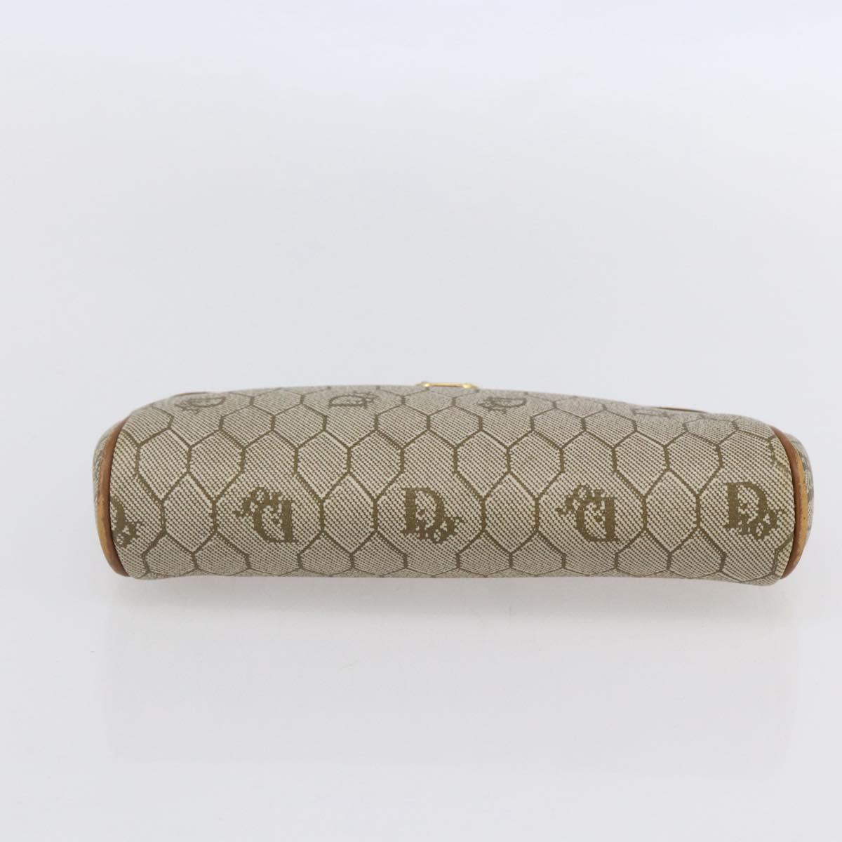 Christian Dior Honeycomb Canvas Pouch PVC Beige Gold Auth bs31266
