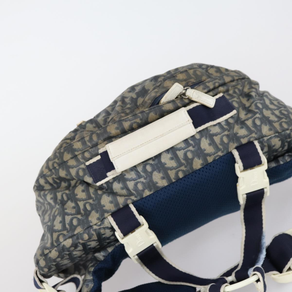 Christian Dior Trotter Canvas Backpack PVC Blue Silver Auth bs31270