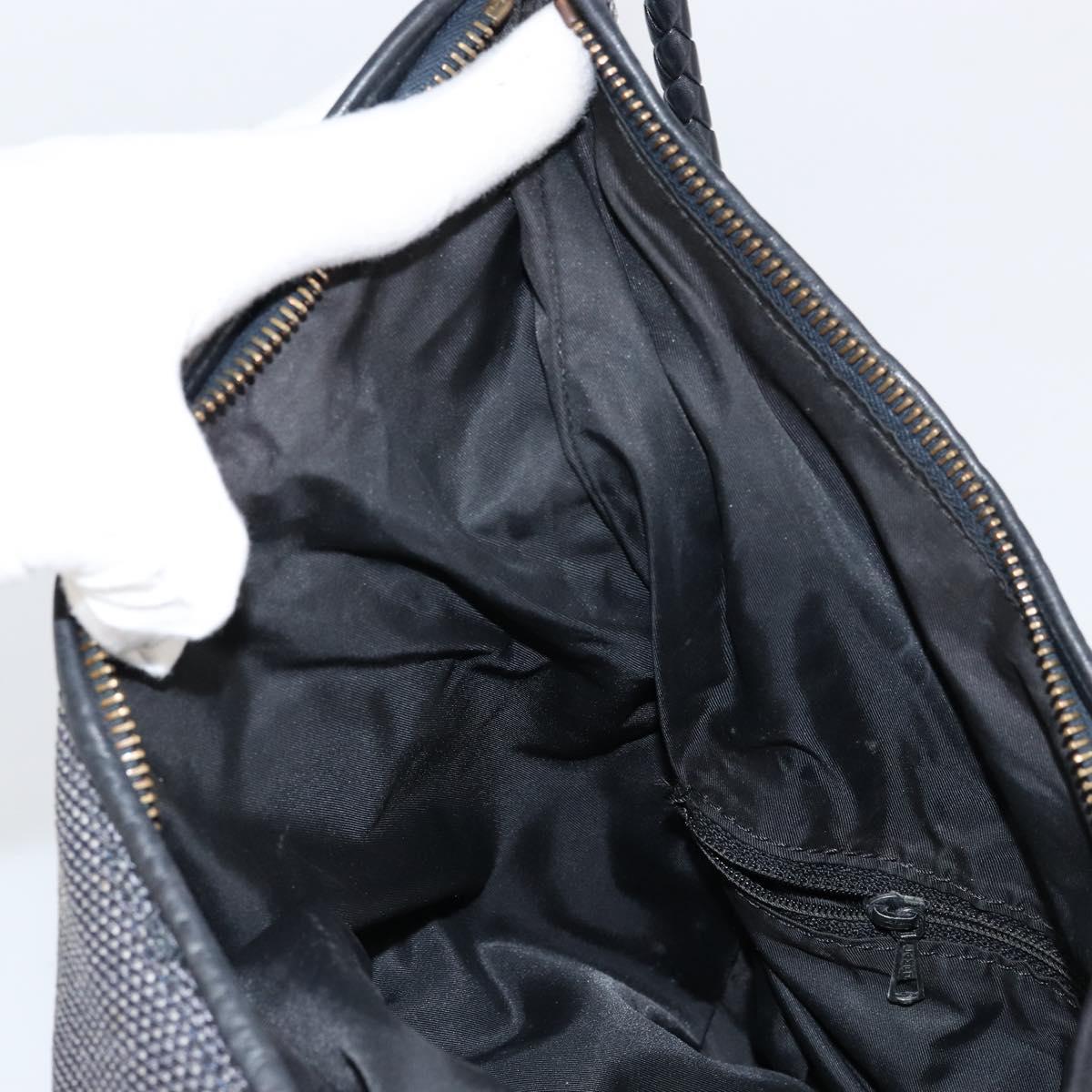 CELINE Shoulder Bag Canvas Leather Navy Gold Auth bs31271