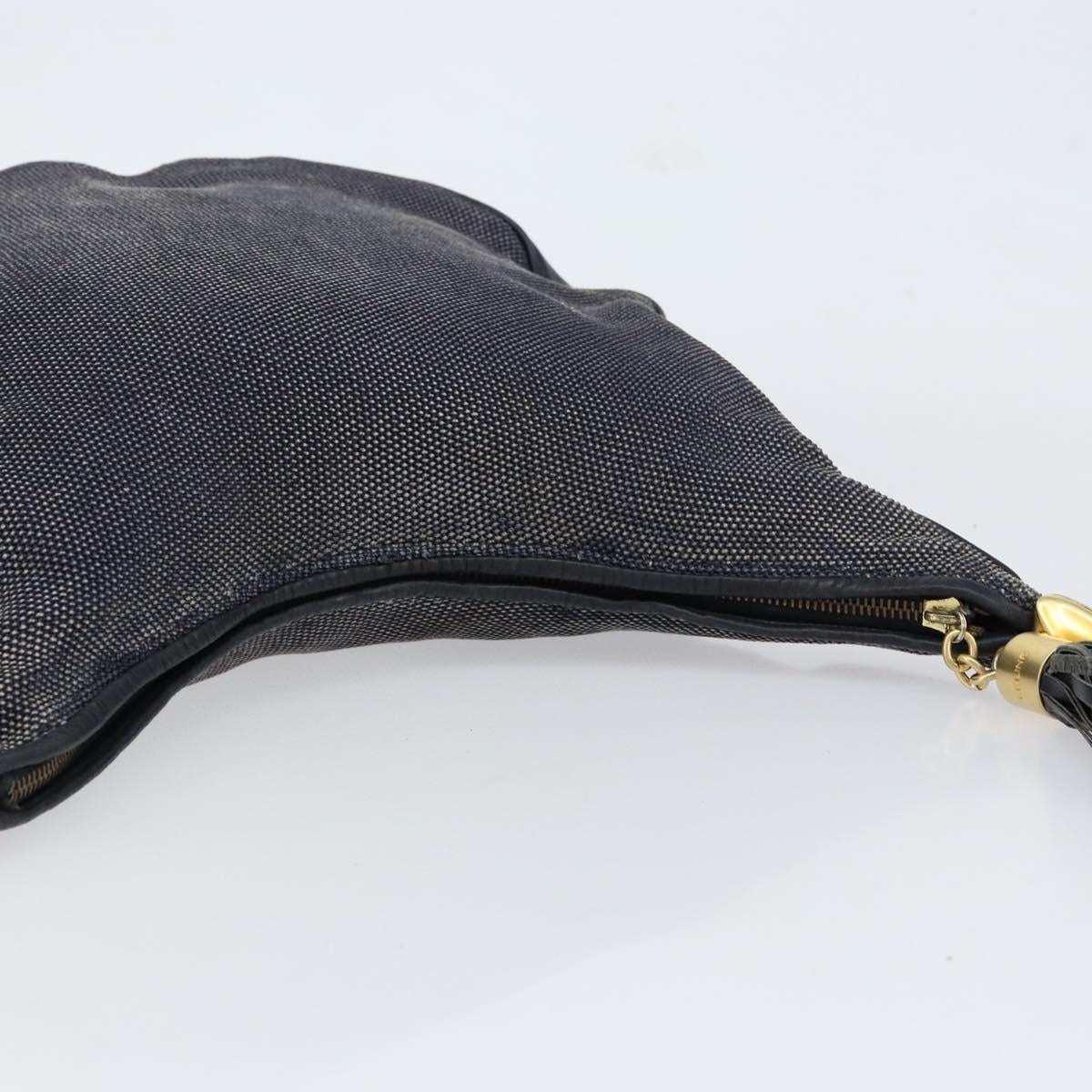 CELINE Shoulder Bag Canvas Leather Navy Gold Auth bs31271