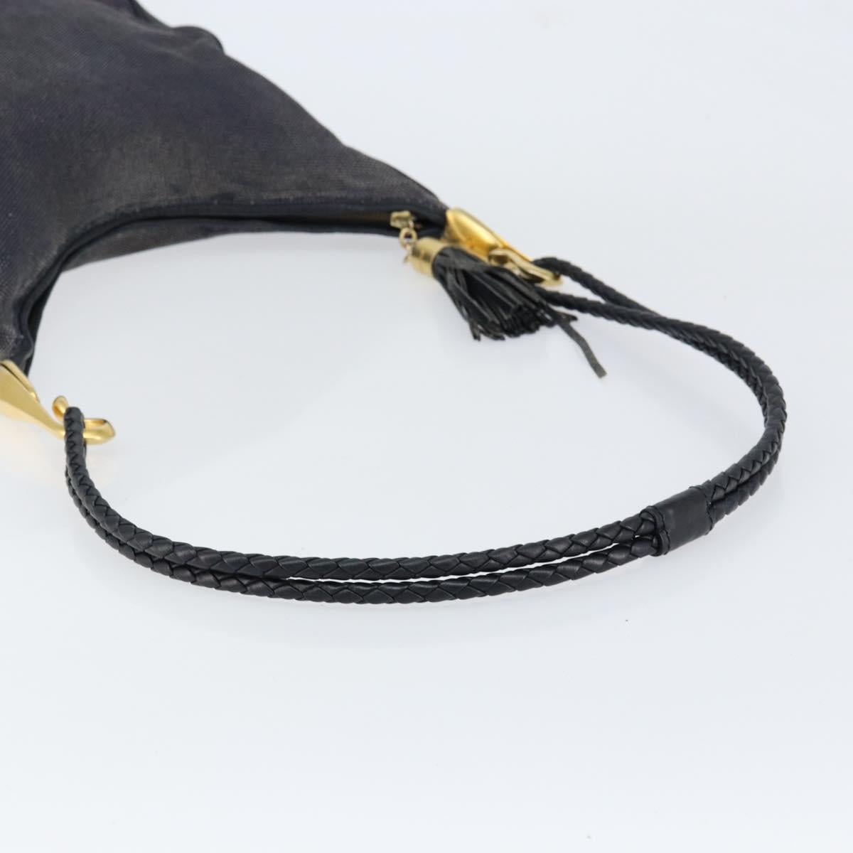 CELINE Shoulder Bag Canvas Leather Navy Gold Auth bs31271