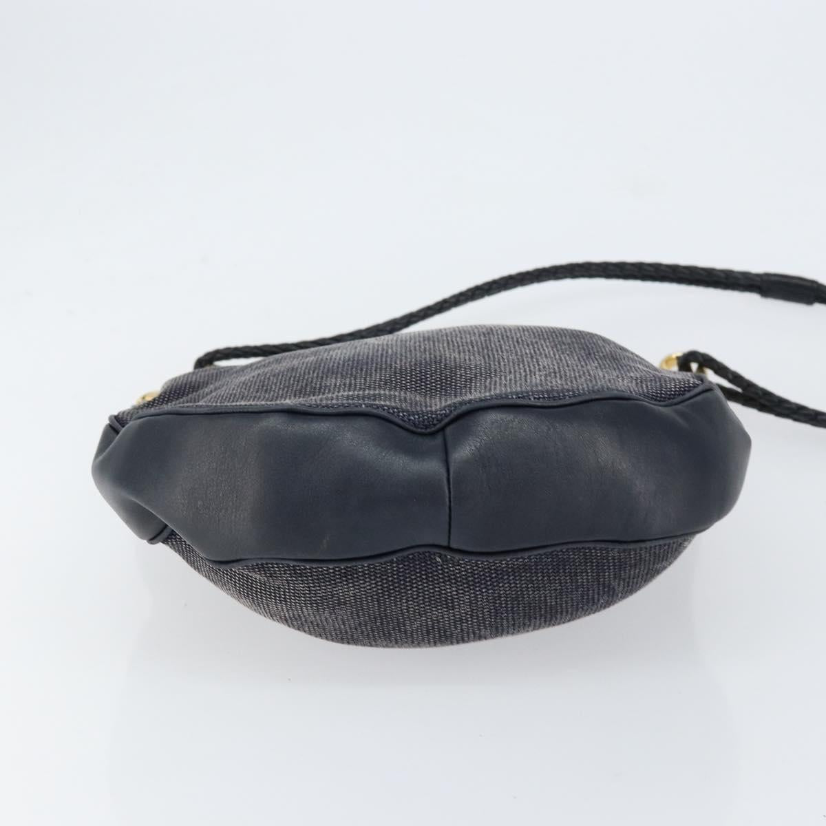 CELINE Shoulder Bag Canvas Leather Navy Gold Auth bs31271