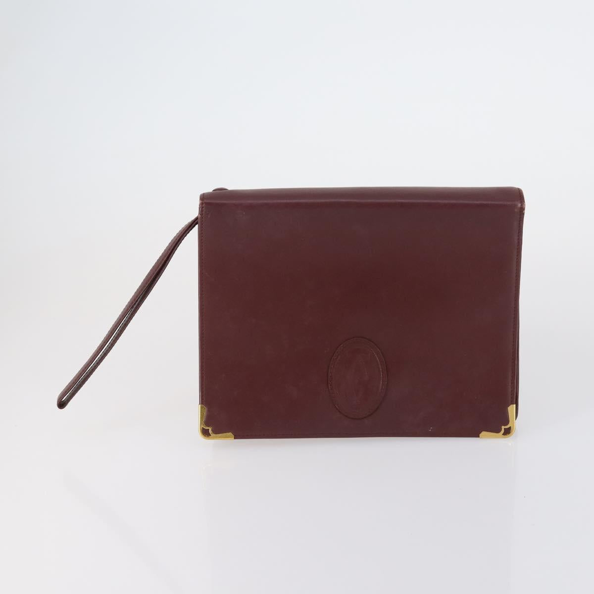 CARTIER Must Line Clutch Bag Leather 2 Set Bordeaux Auth bs31275