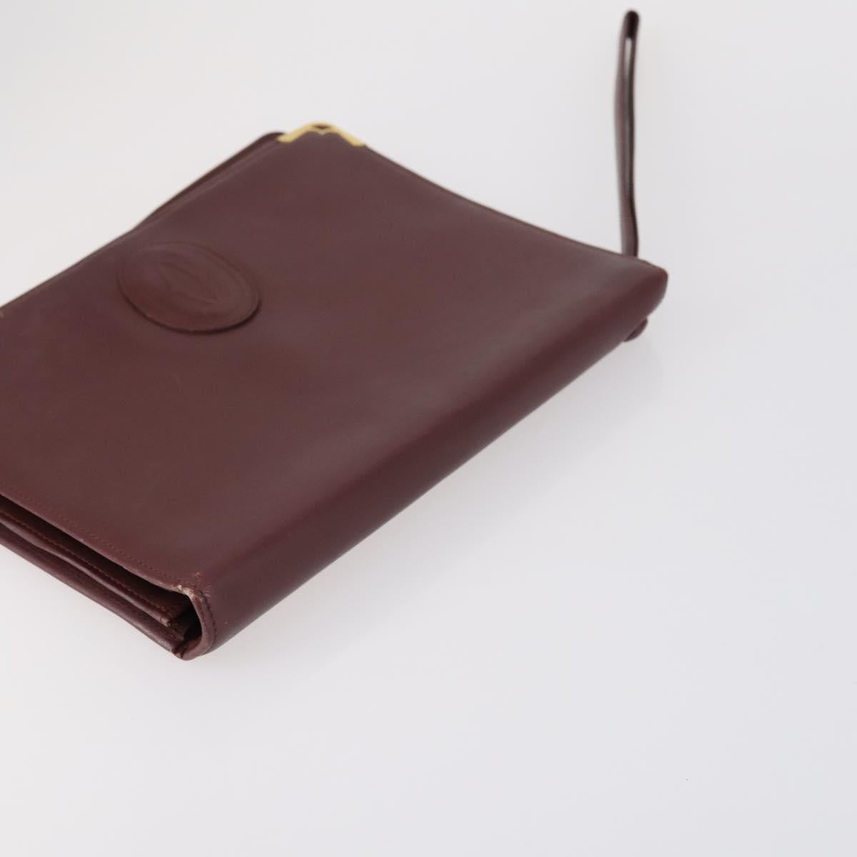 CARTIER Must Line Clutch Bag Leather 2 Set Bordeaux Auth bs31275