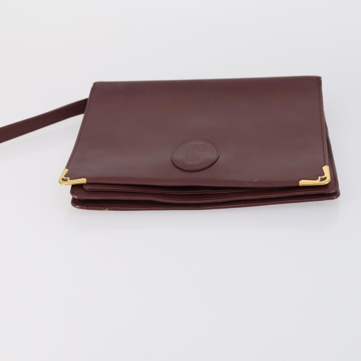 CARTIER Must Line Clutch Bag Leather 2 Set Bordeaux Auth bs31275