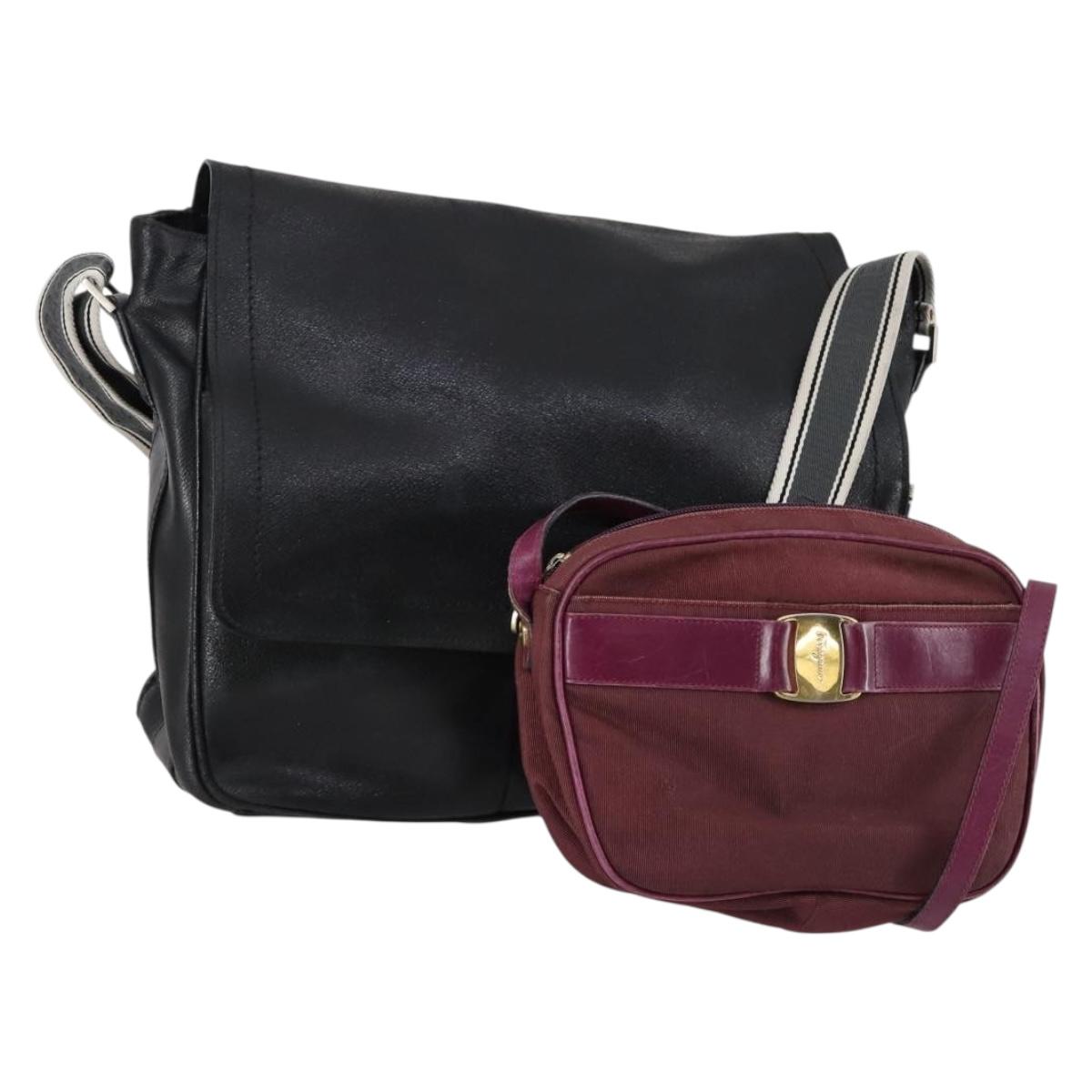 Salvatore Ferragamo Shoulder Bag Leather Canvas 2 Set Black Purple Auth bs31279
