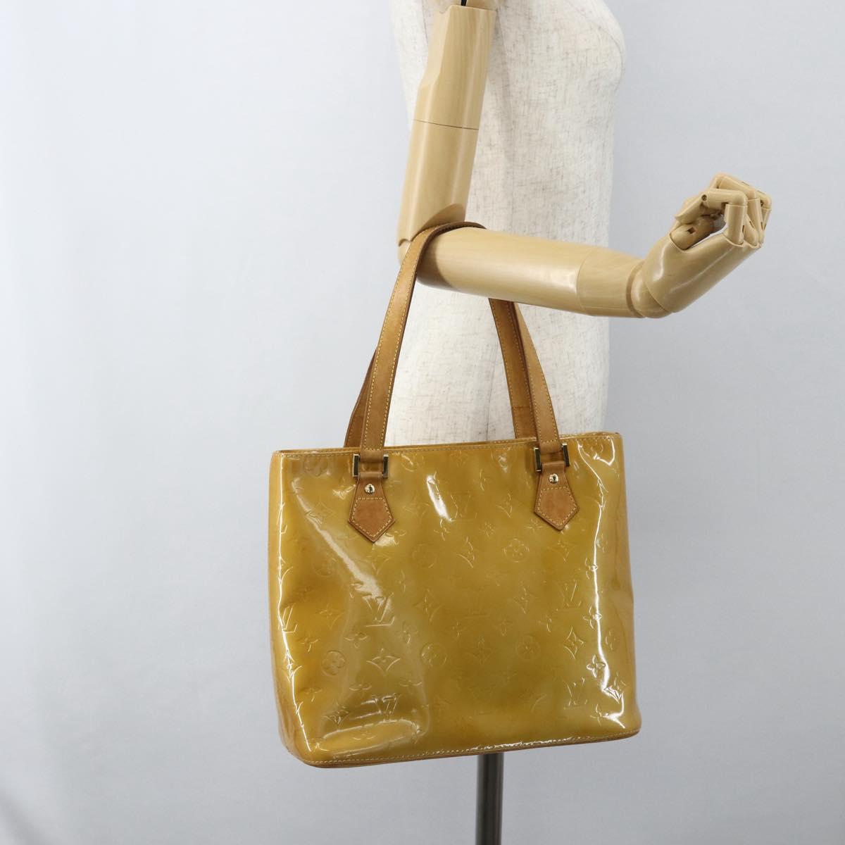 LOUIS VUITTON Monogram Vernis Houston Hand Bag Beige M91004 LV Auth bs31286