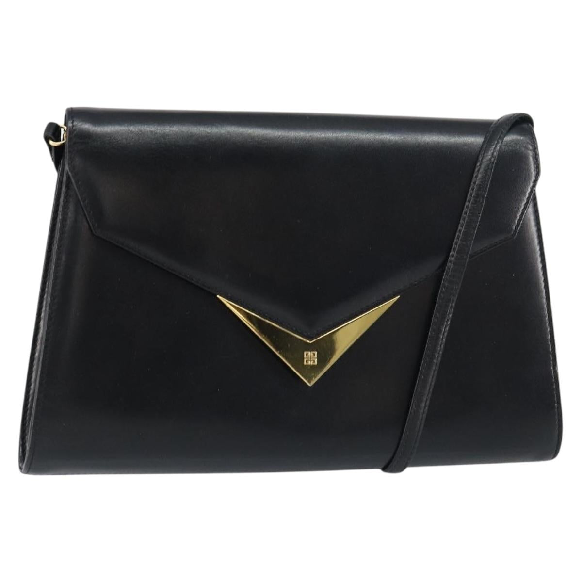 GIVENCHY Shoulder Bag Leather Black Gold Auth bs31346