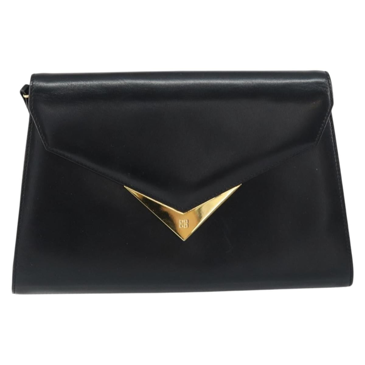 GIVENCHY Shoulder Bag Leather Black Gold Auth bs31346