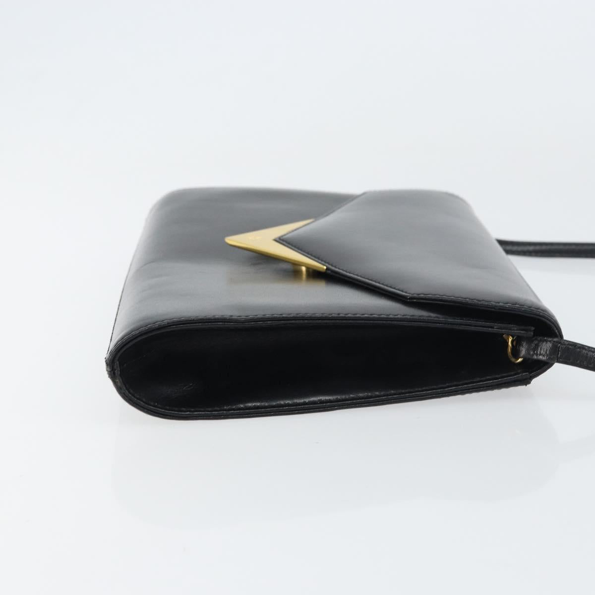 GIVENCHY Shoulder Bag Leather Black Gold Auth bs31346