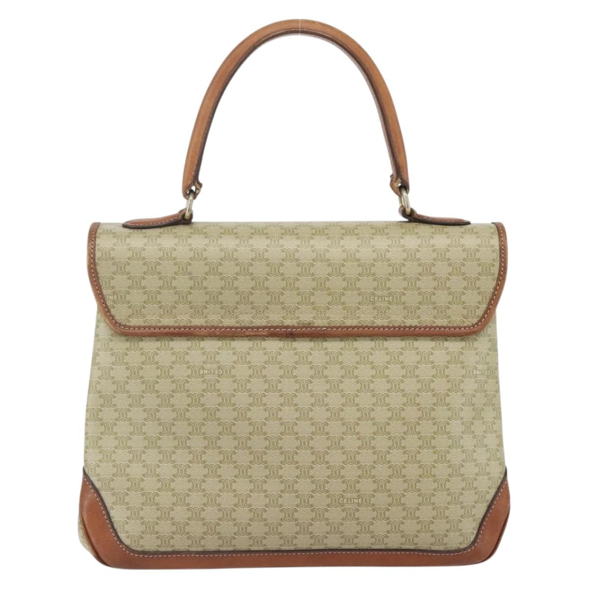 CELINE Macadam Canvas Hand Bag PVC Beige Gold Auth bs31347