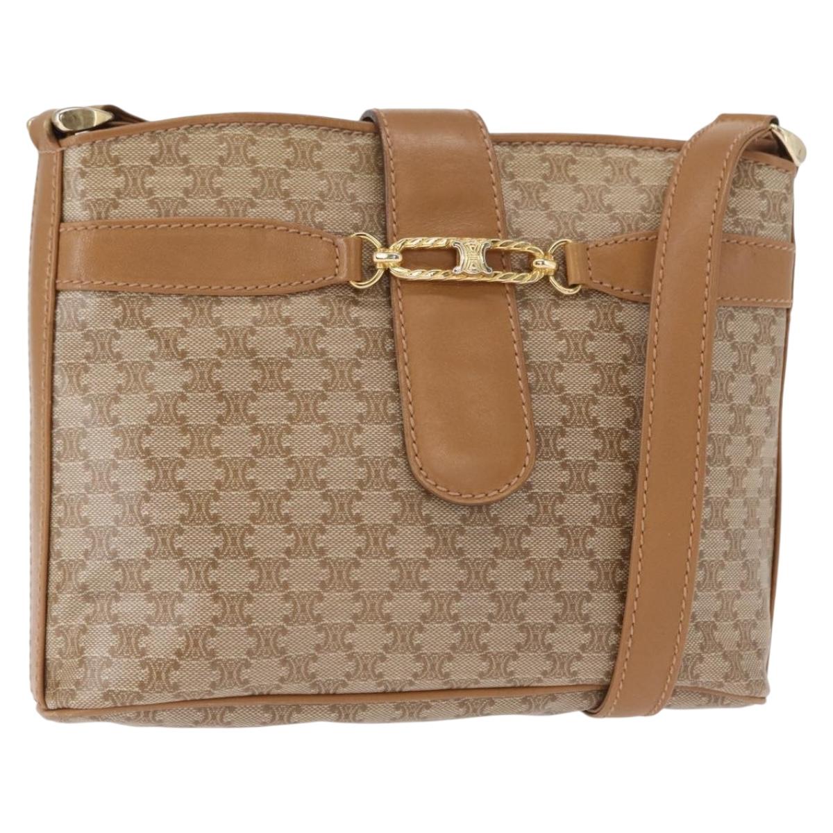 CELINE Macadam Canvas Shoulder Bag PVC Beige Gold Auth bs31348