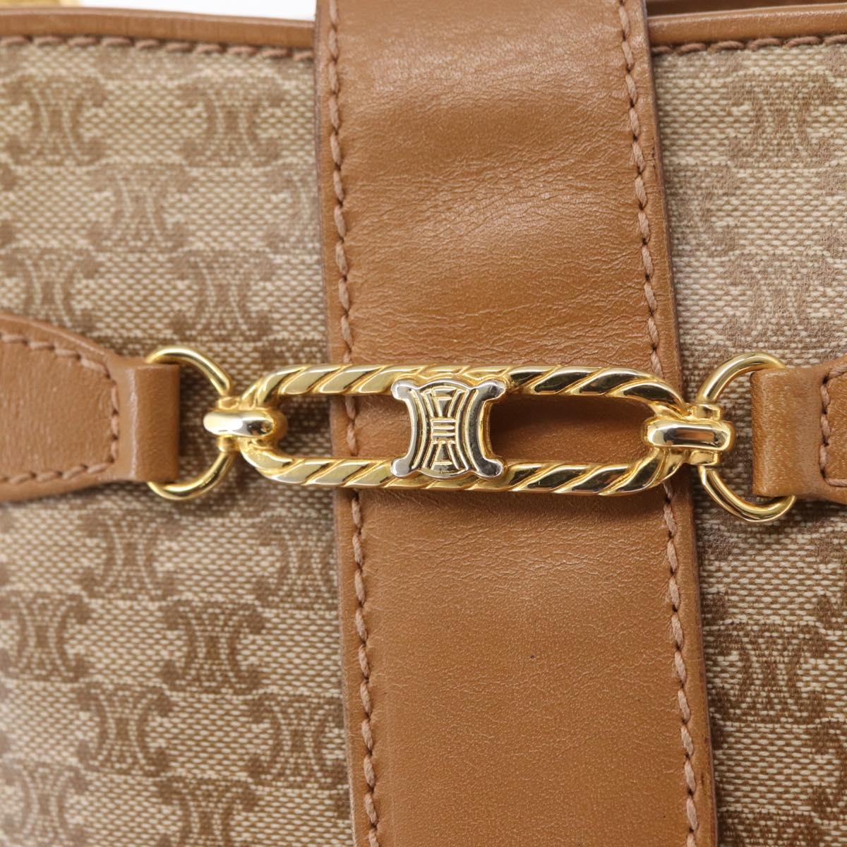 CELINE Macadam Canvas Shoulder Bag PVC Beige Gold Auth bs31348