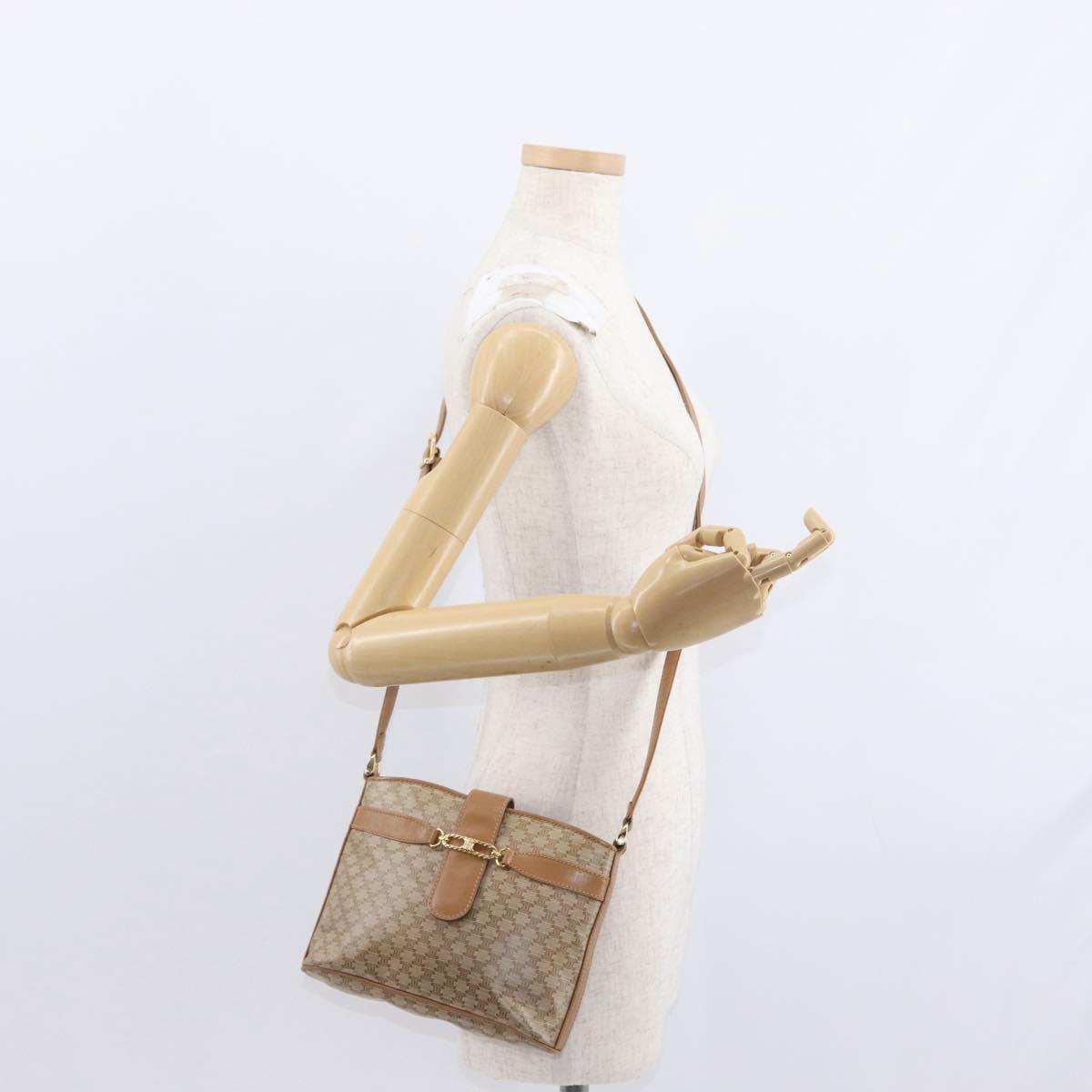 CELINE Macadam Canvas Shoulder Bag PVC Beige Gold Auth bs31348