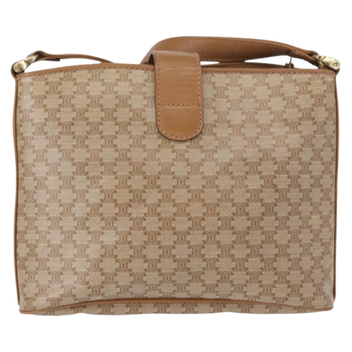 CELINE Macadam Canvas Shoulder Bag PVC Beige Gold Auth bs31348
