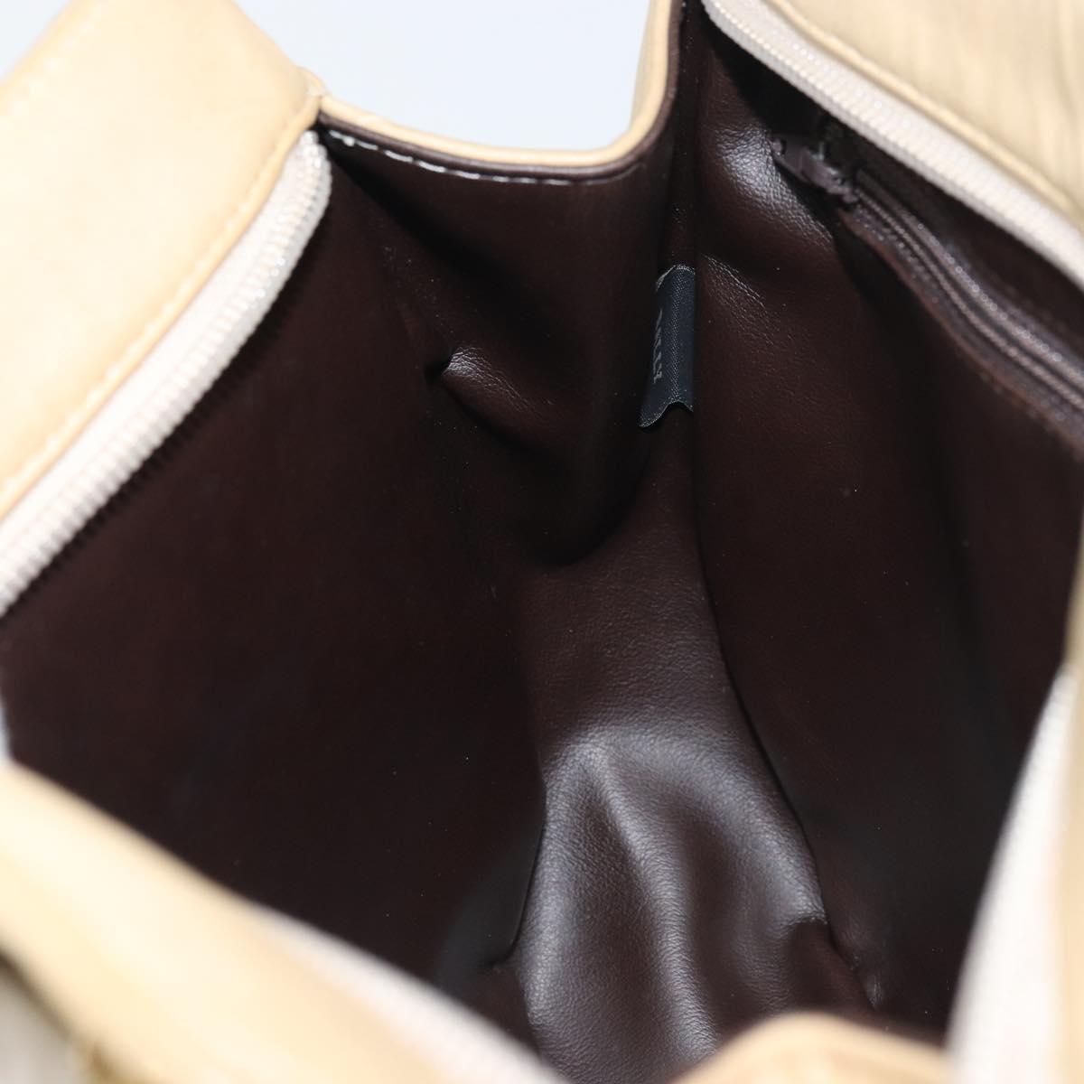 BALLY Chain Shoulder Bag Leather Beige Gold Auth bs31350