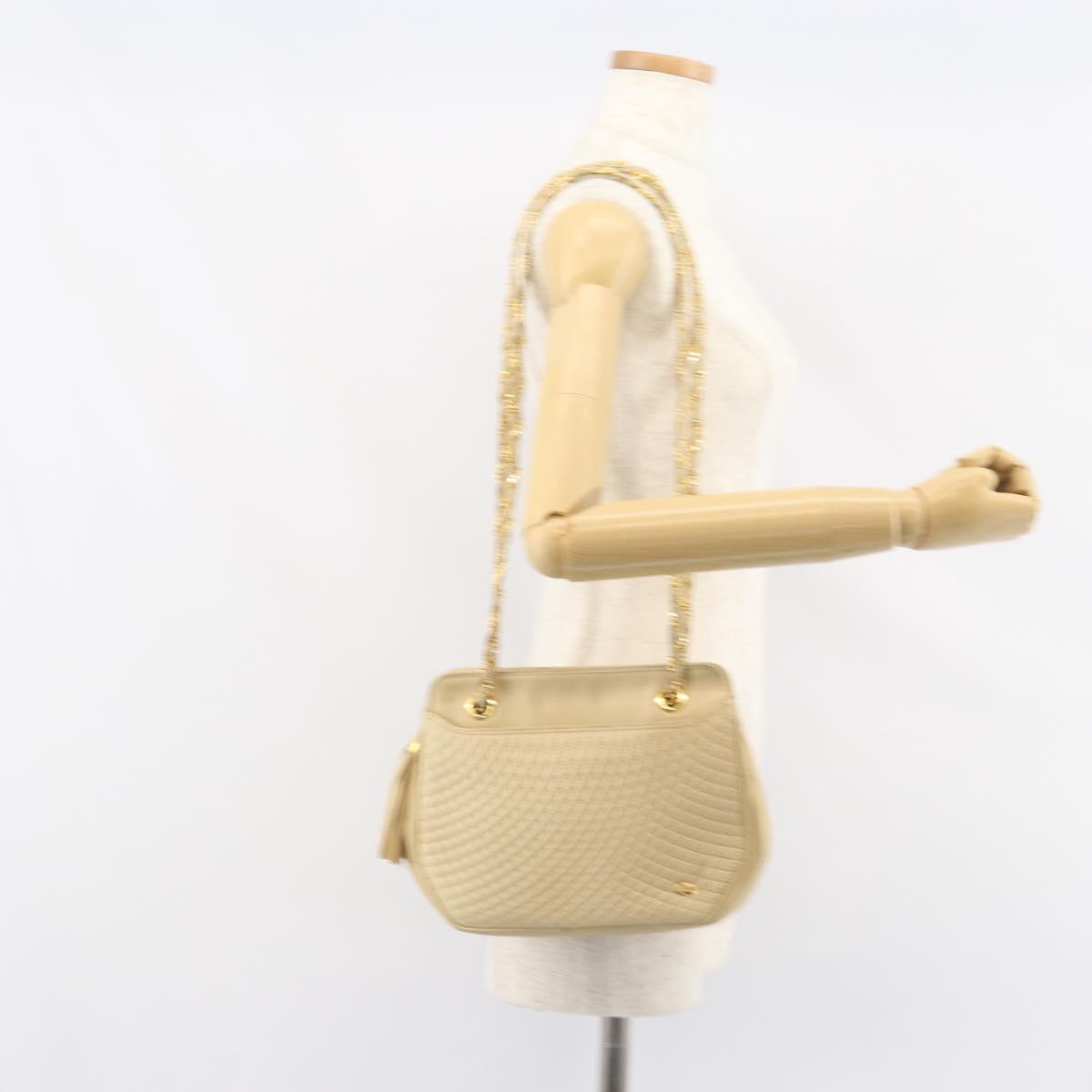 BALLY Chain Shoulder Bag Leather Beige Gold Auth bs31350
