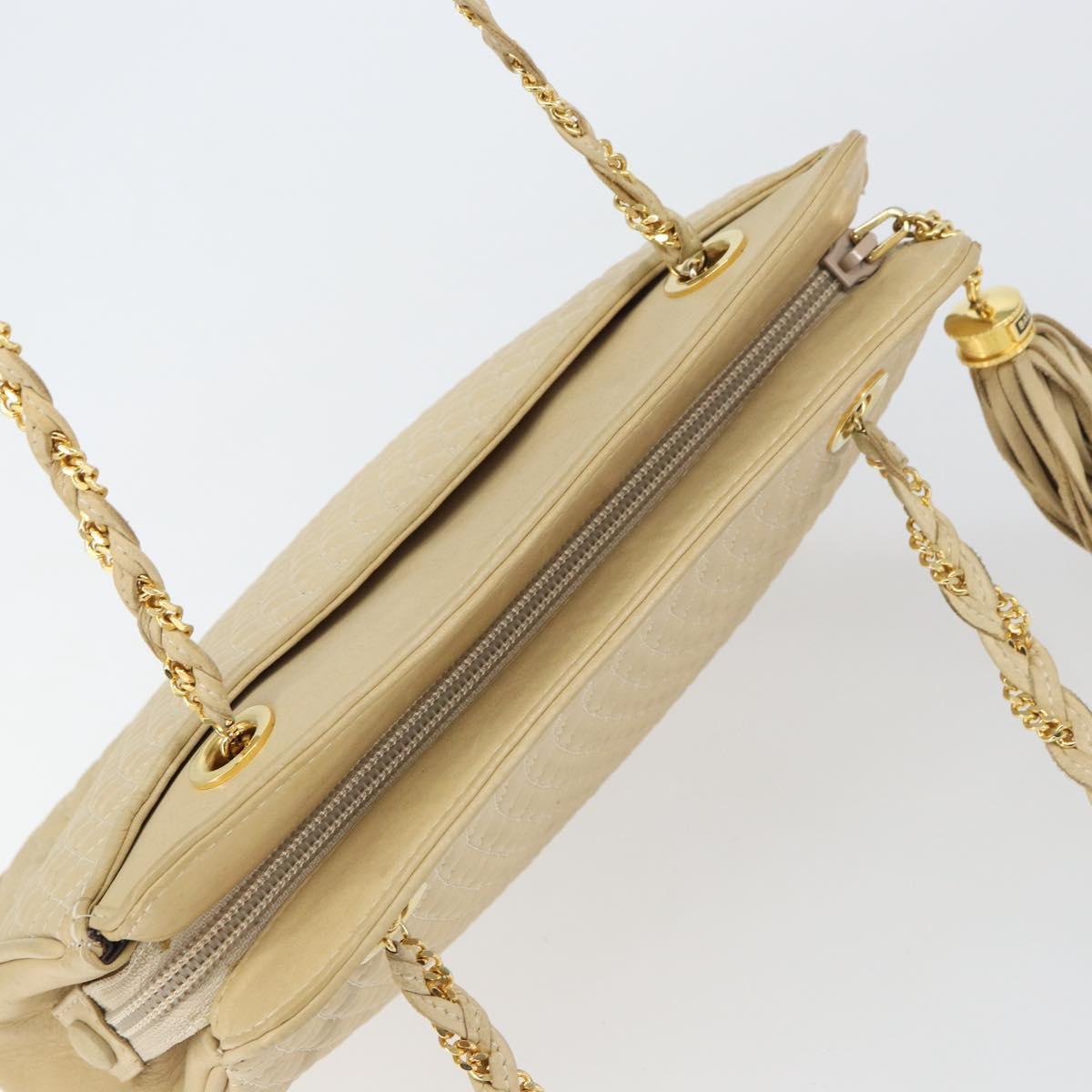 BALLY Chain Shoulder Bag Leather Beige Gold Auth bs31350