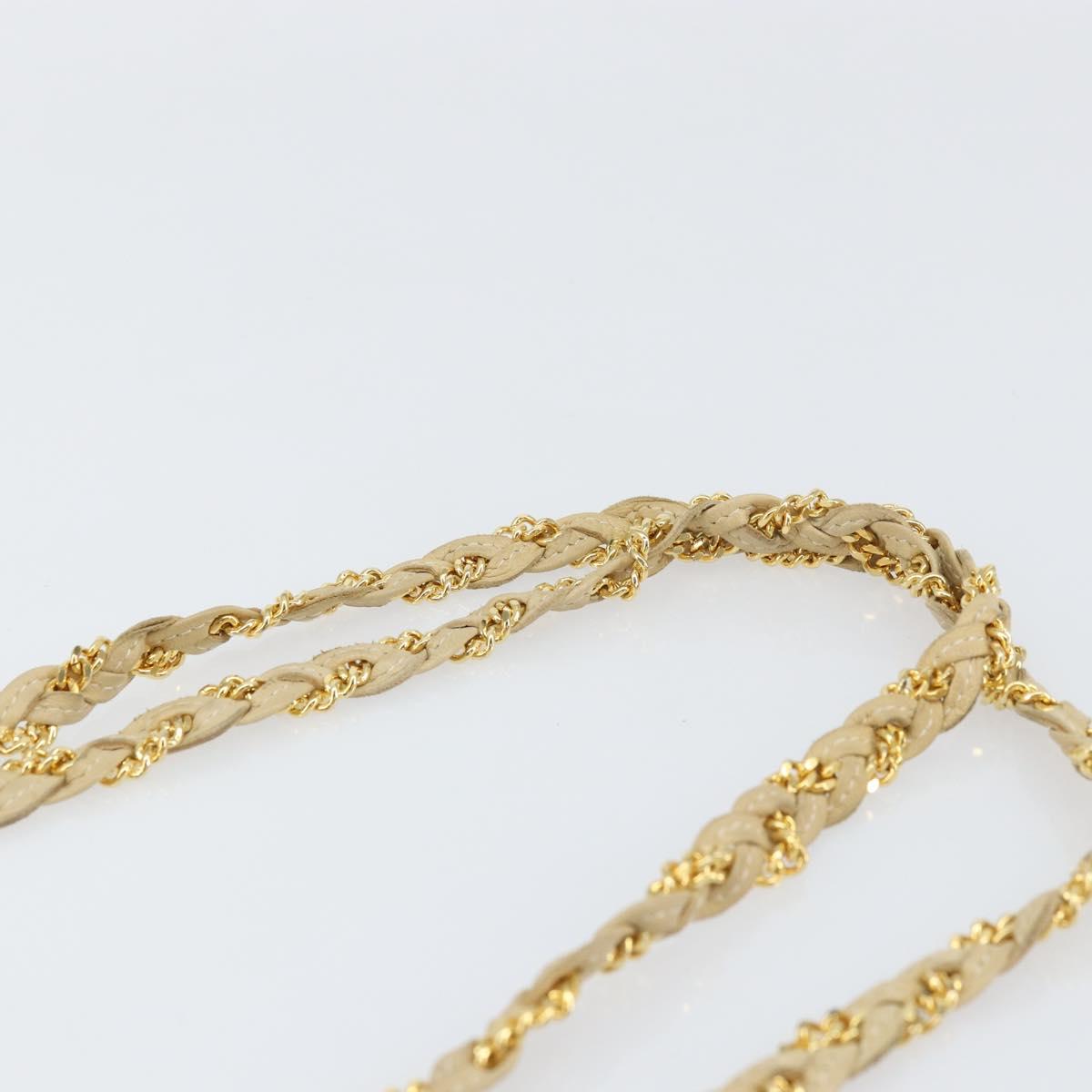 BALLY Chain Shoulder Bag Leather Beige Gold Auth bs31350