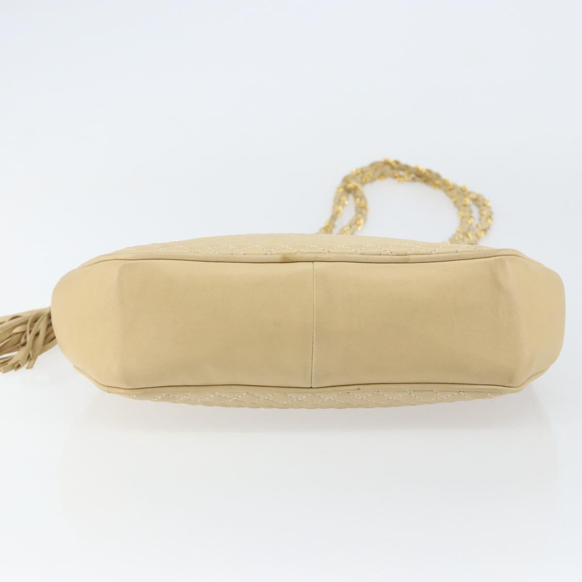 BALLY Chain Shoulder Bag Leather Beige Gold Auth bs31350