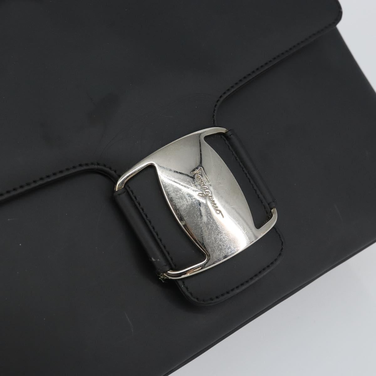 Salvatore Ferragamo Vala Shoulder Bag Patent leather Black Silver Auth bs31352