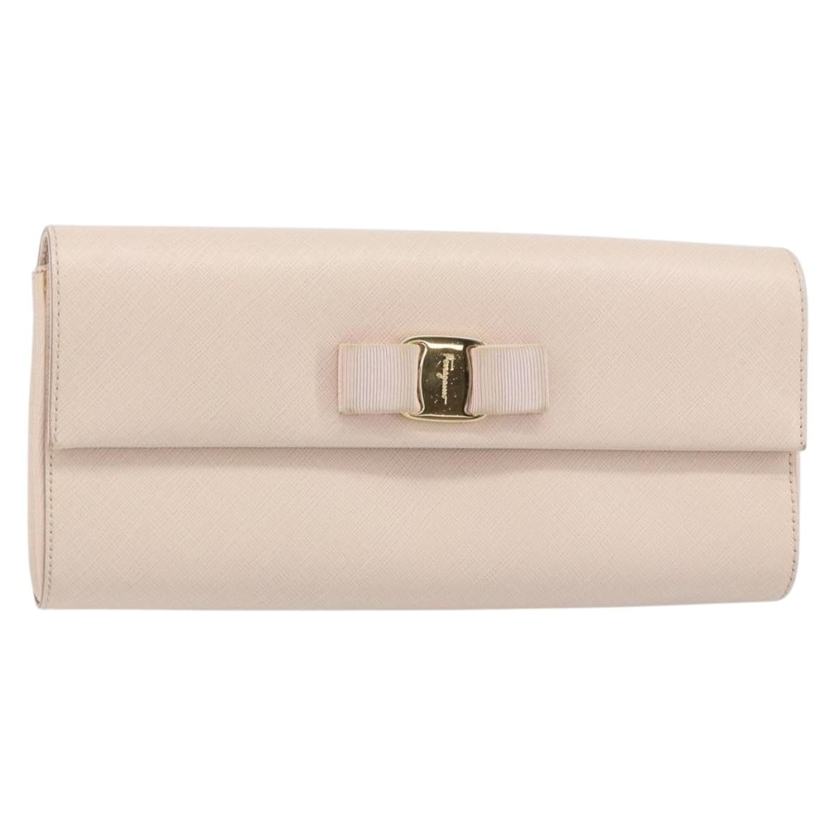 Salvatore Ferragamo Vala Shoulder Bag Leather Pink Gold Auth bs31353