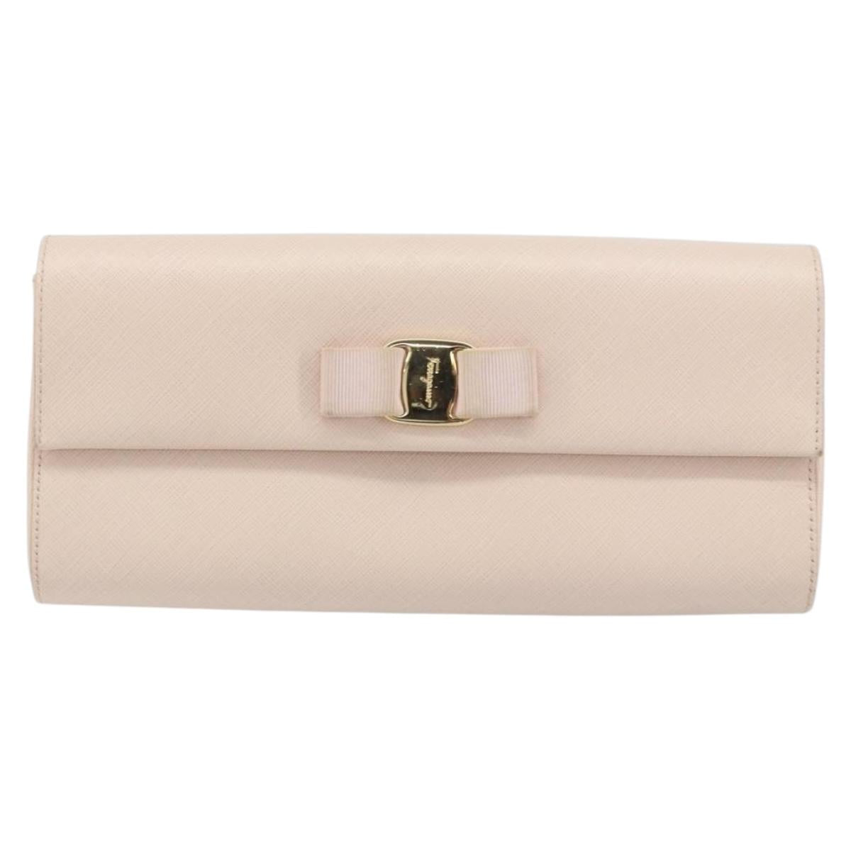 Salvatore Ferragamo Vala Shoulder Bag Leather Pink Gold Auth bs31353