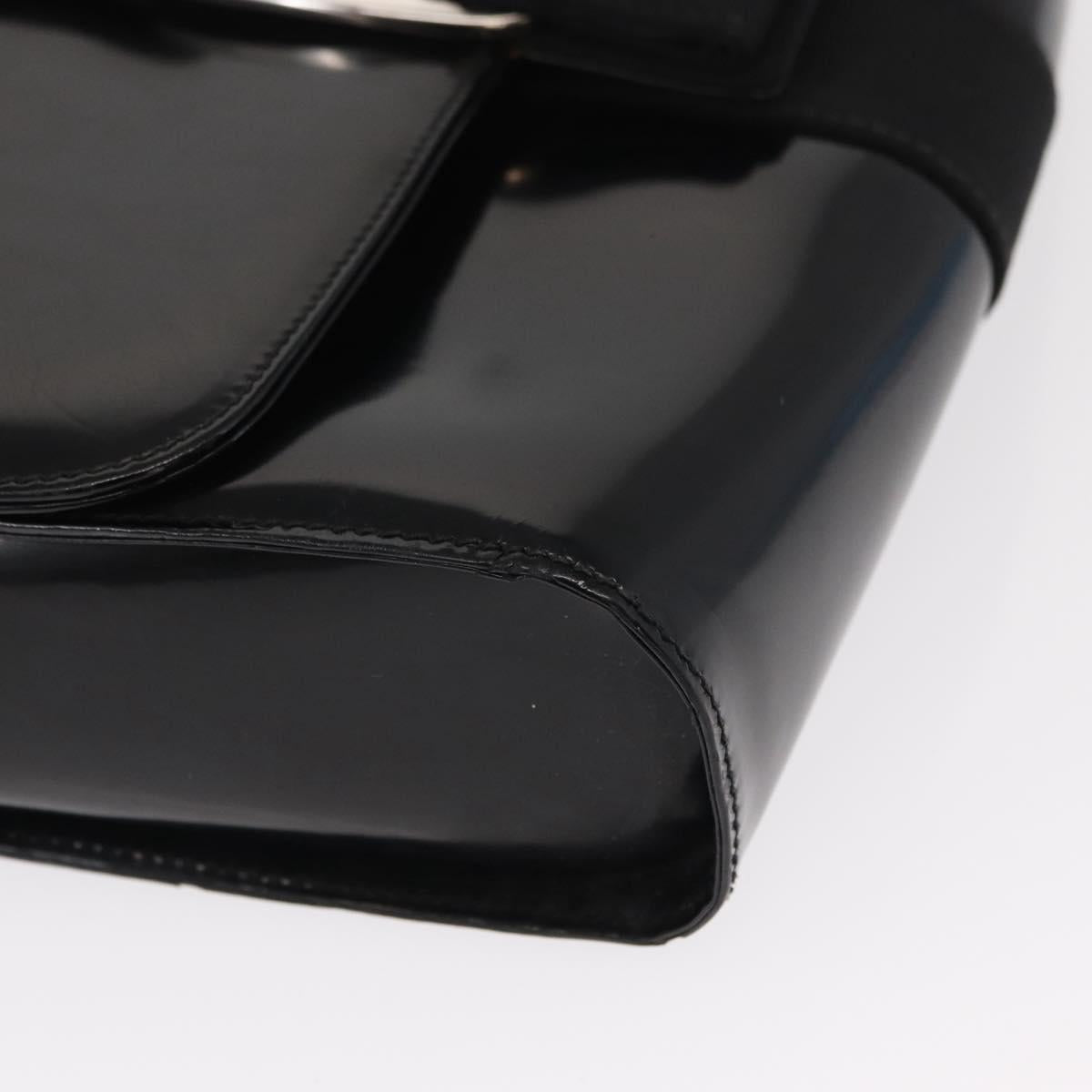 Salvatore Ferragamo Vala Shoulder Bag Nylon Enamel Black Silver Auth bs31354