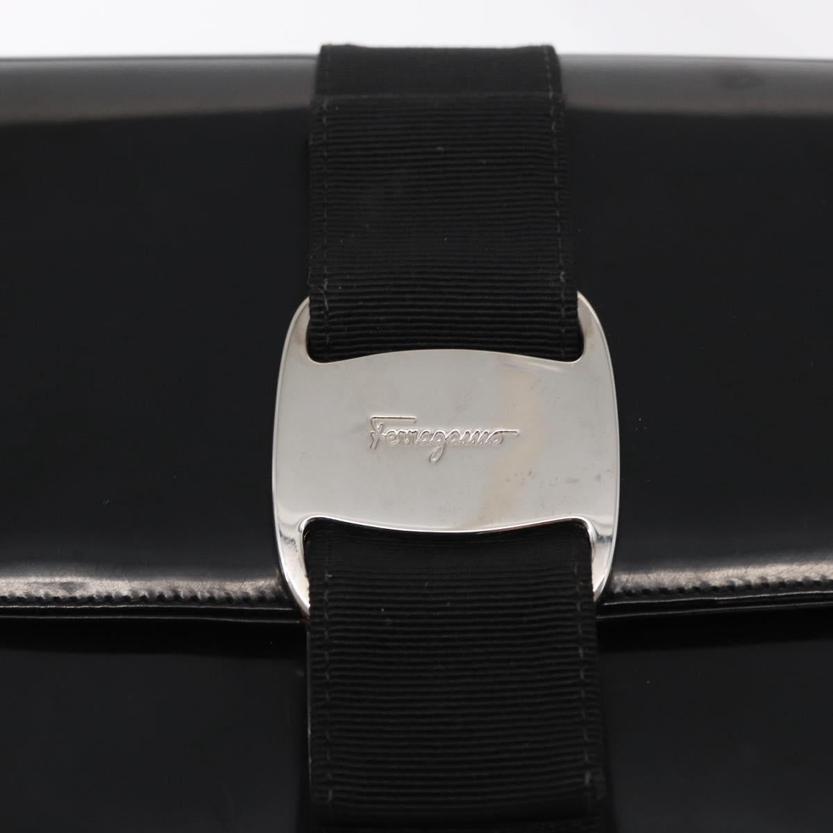 Salvatore Ferragamo Vala Shoulder Bag Nylon Enamel Black Silver Auth bs31354