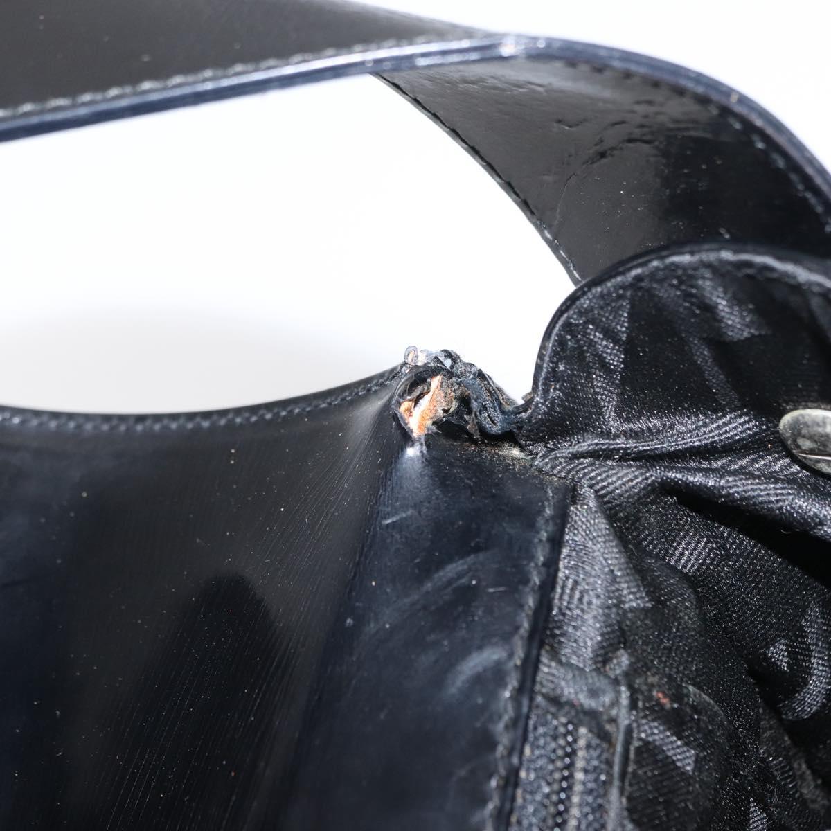 Salvatore Ferragamo Vala Shoulder Bag Nylon Enamel Black Silver Auth bs31354