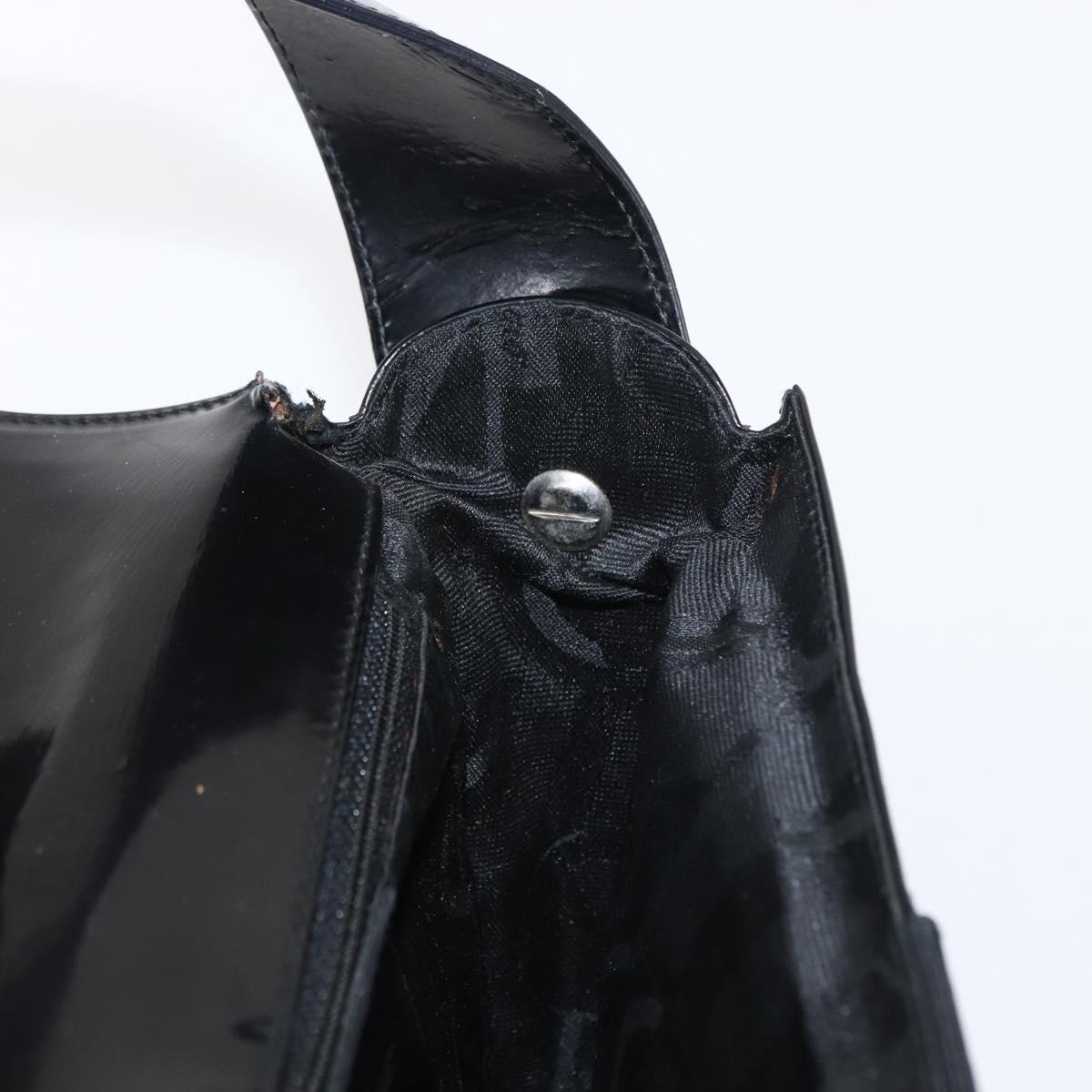 Salvatore Ferragamo Vala Shoulder Bag Nylon Enamel Black Silver Auth bs31354