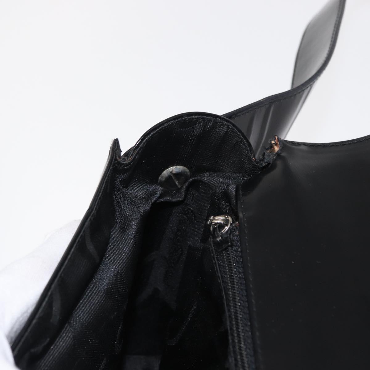 Salvatore Ferragamo Vala Shoulder Bag Nylon Enamel Black Silver Auth bs31354