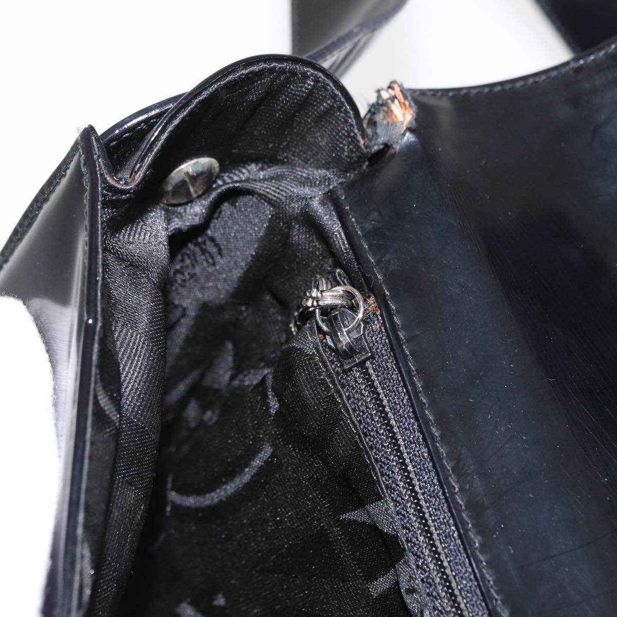 Salvatore Ferragamo Vala Shoulder Bag Nylon Enamel Black Silver Auth bs31354