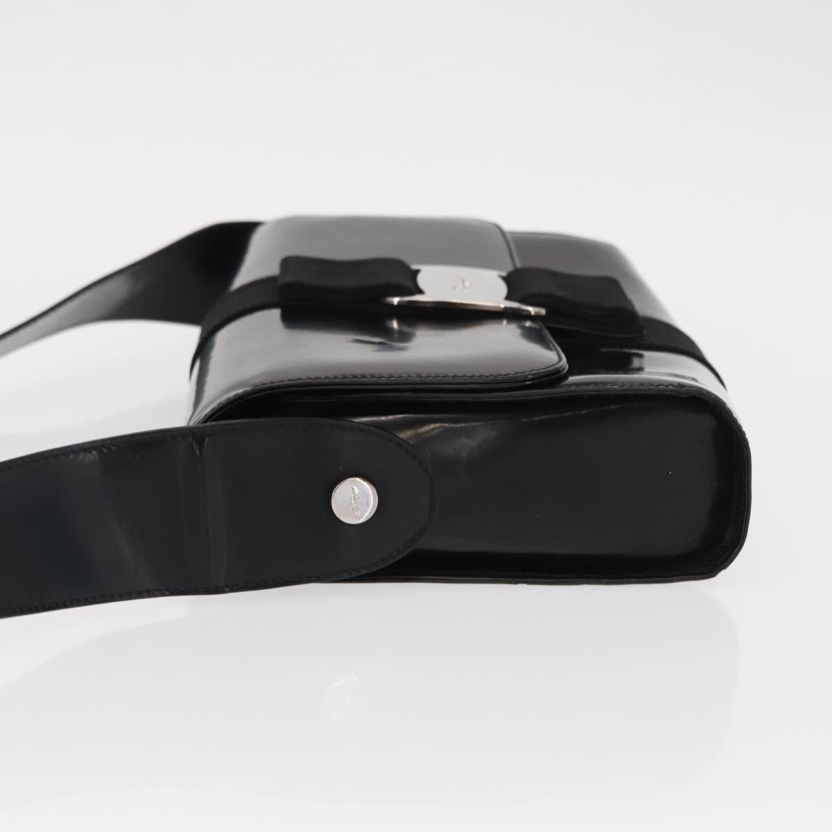 Salvatore Ferragamo Vala Shoulder Bag Nylon Enamel Black Silver Auth bs31354