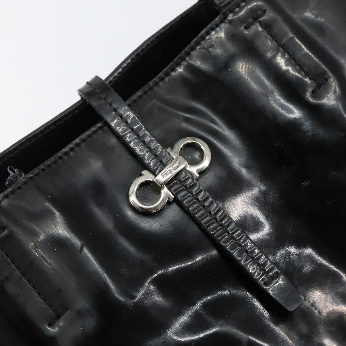Salvatore Ferragamo Gancini Tote Bag Enamel Black Silver Auth bs31355