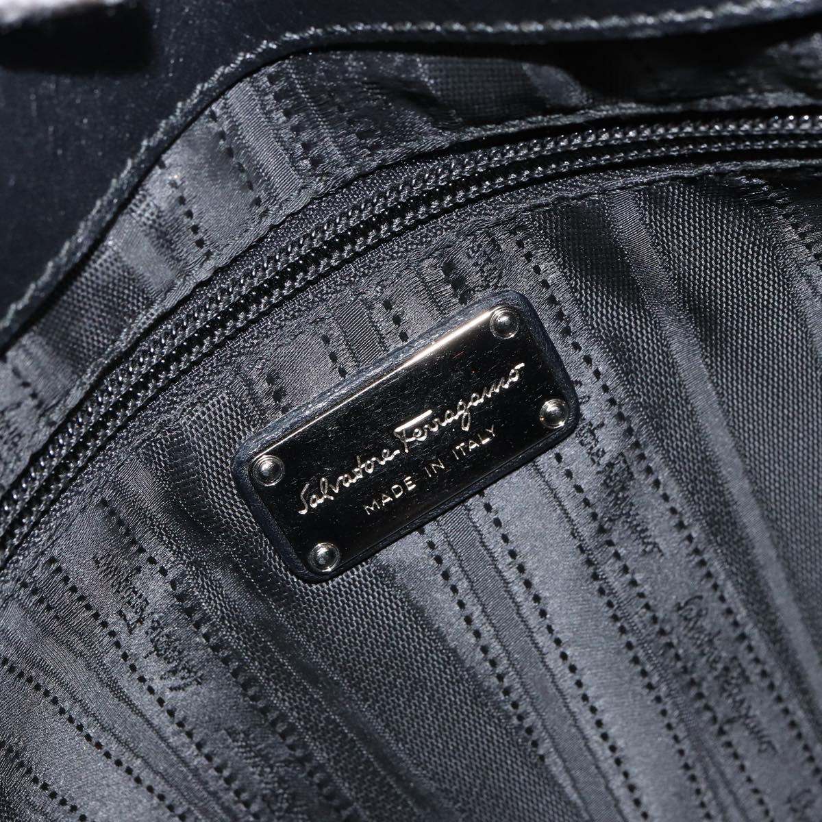 Salvatore Ferragamo Gancini Tote Bag Enamel Black Silver Auth bs31355