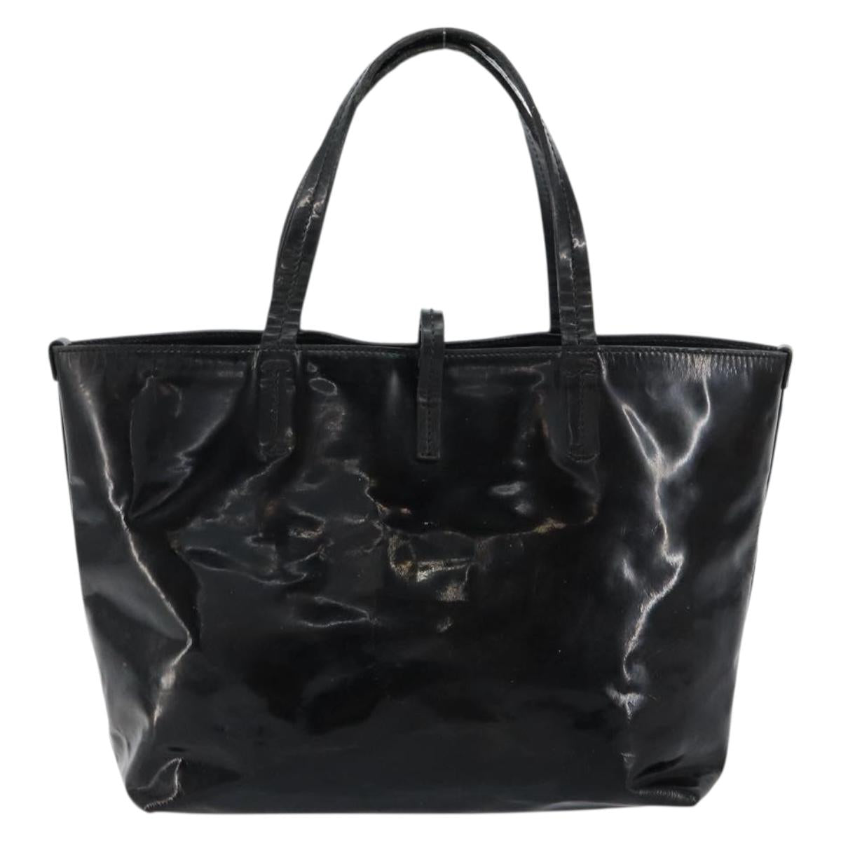 Salvatore Ferragamo Gancini Tote Bag Enamel Black Silver Auth bs31355