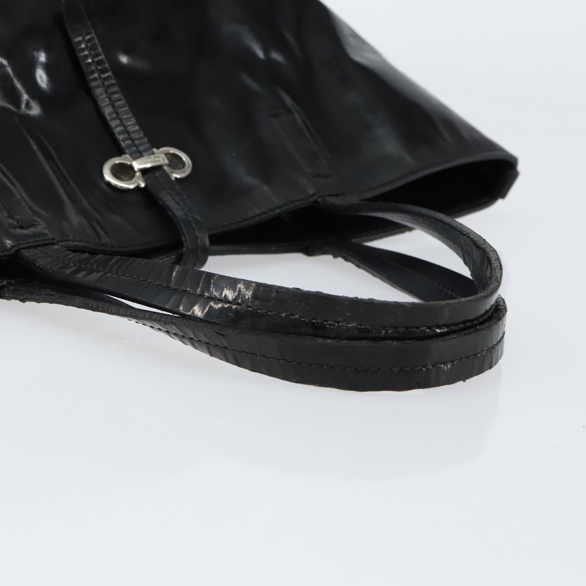 Salvatore Ferragamo Gancini Tote Bag Enamel Black Silver Auth bs31355