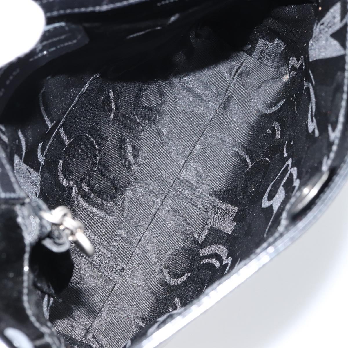 Salvatore Ferragamo Vala Shoulder Bag Enamel Black Silver Auth bs31356