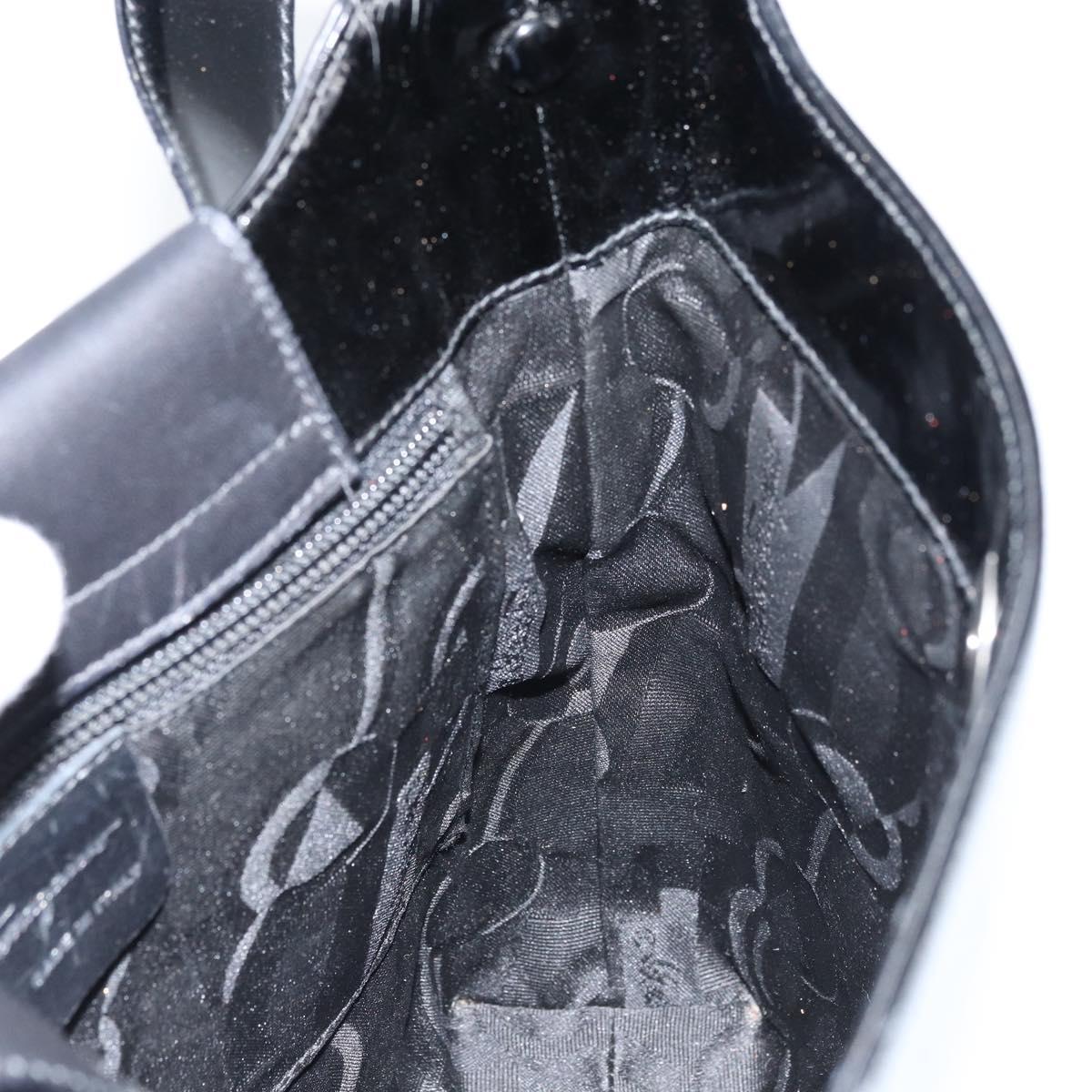 Salvatore Ferragamo Vala Shoulder Bag Enamel Black Silver Auth bs31356