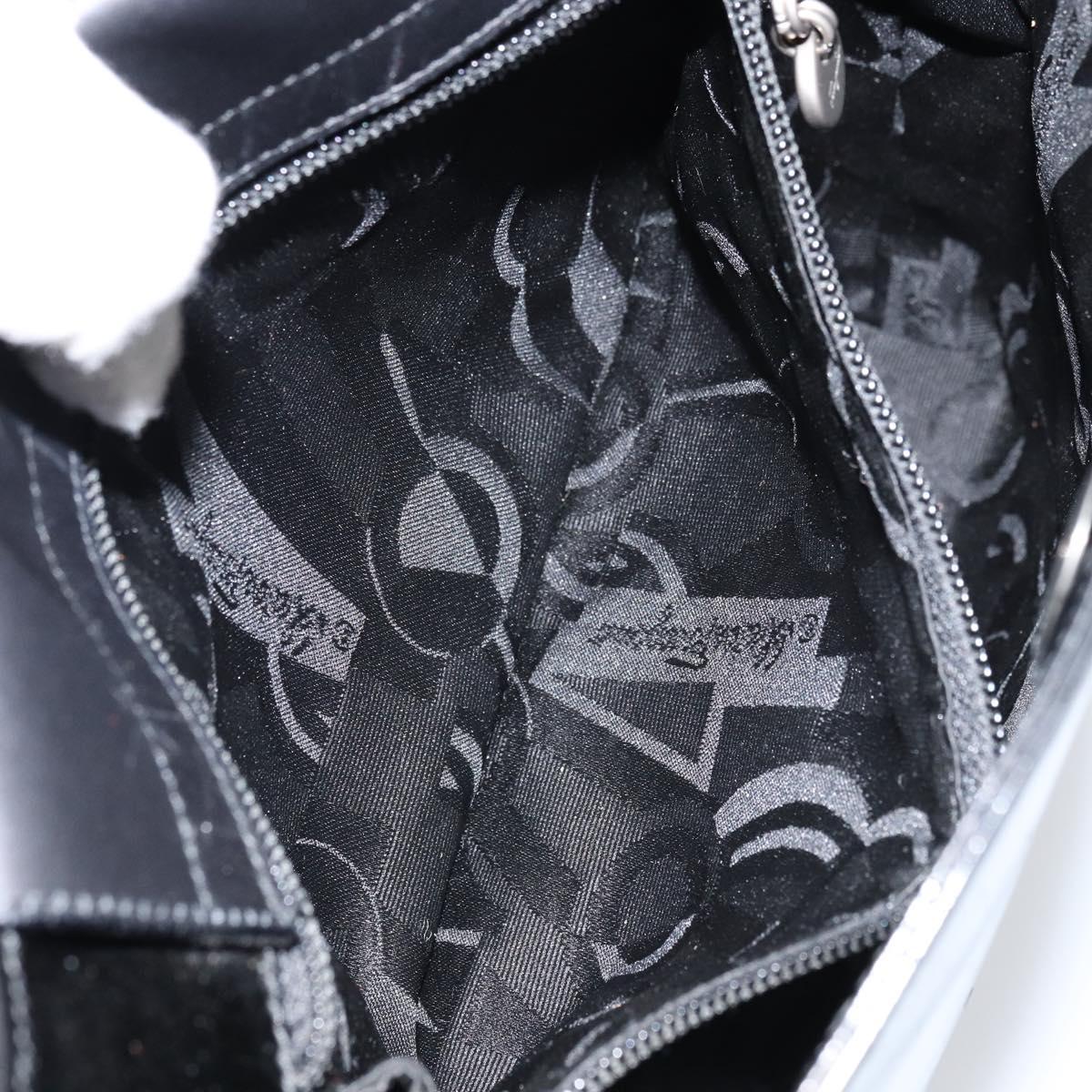 Salvatore Ferragamo Vala Shoulder Bag Enamel Black Silver Auth bs31356