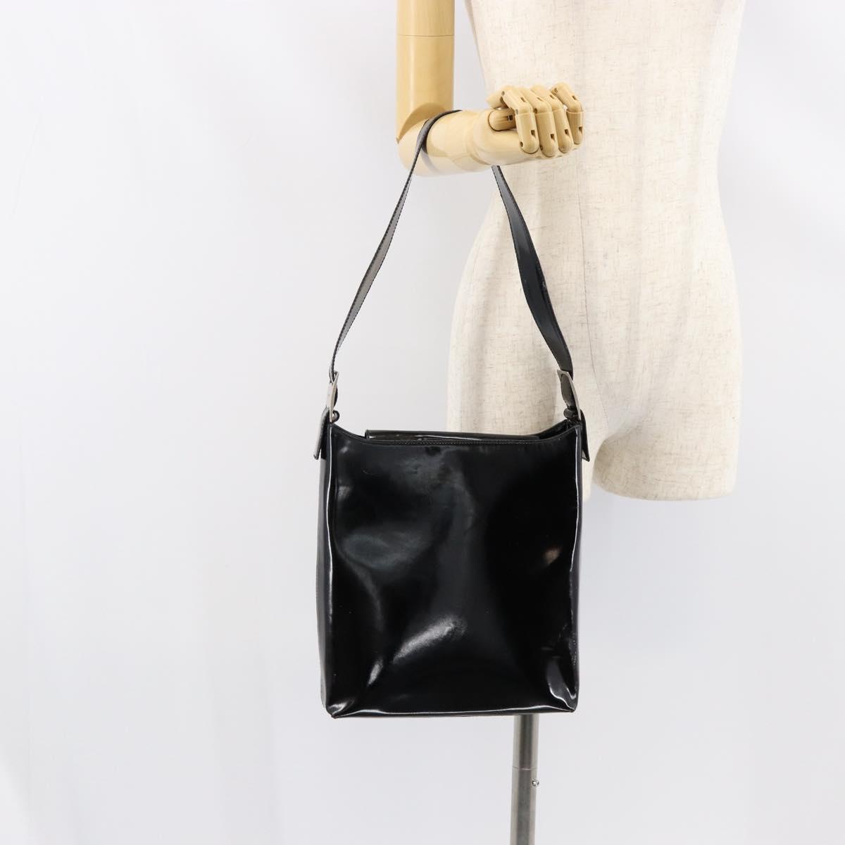 Salvatore Ferragamo Vala Shoulder Bag Enamel Black Silver Auth bs31356