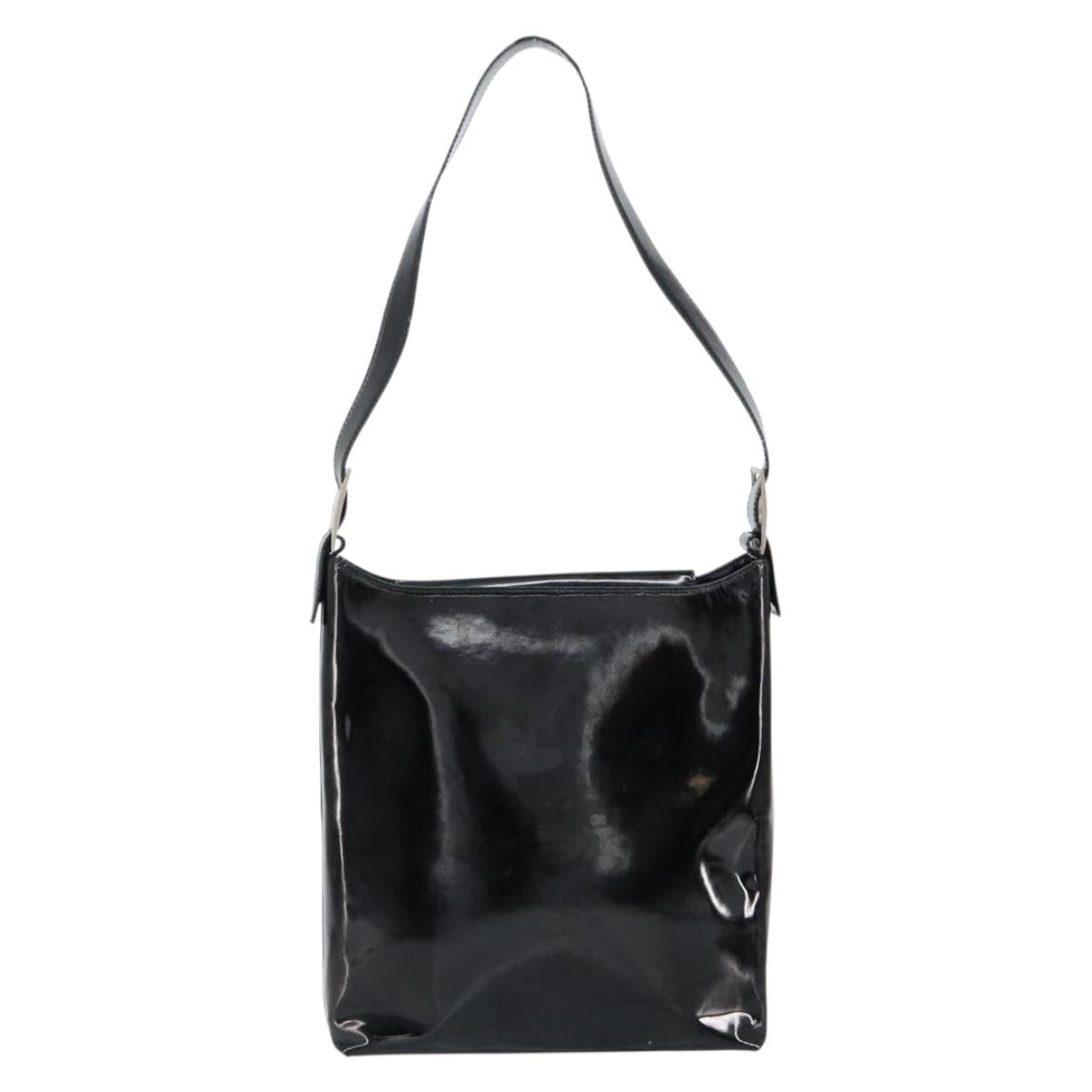 Salvatore Ferragamo Vala Shoulder Bag Enamel Black Silver Auth bs31356