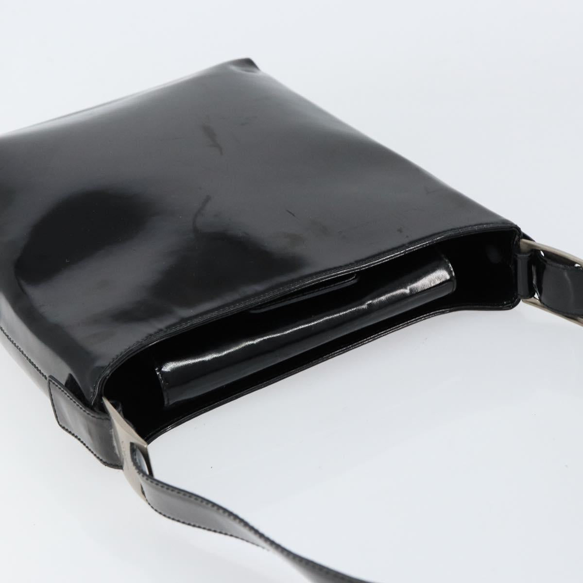 Salvatore Ferragamo Vala Shoulder Bag Enamel Black Silver Auth bs31356