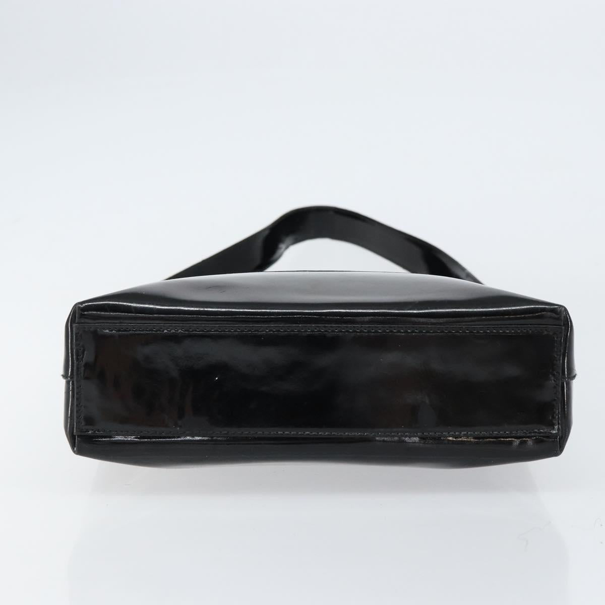 Salvatore Ferragamo Vala Shoulder Bag Enamel Black Silver Auth bs31356