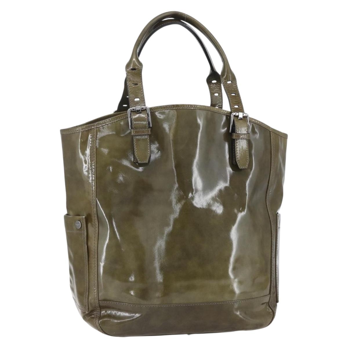 Salvatore Ferragamo Tote Bag Enamel Green Silver Auth bs31357