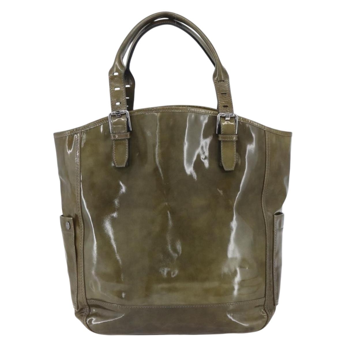 Salvatore Ferragamo Tote Bag Enamel Green Silver Auth bs31357